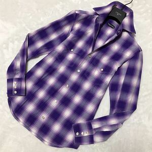  beautiful goods TOM FORD Tom Ford on blur check pattern long sleeve shirt men's purple purple tops S~M