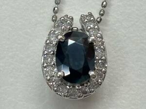 中古 格安 プラチナ サファイア ダイヤモンド ネックレス S 0.95ct Da 0.22ct 大粒サファイア Pt900 Pt850 サファイア ダイヤ ネック