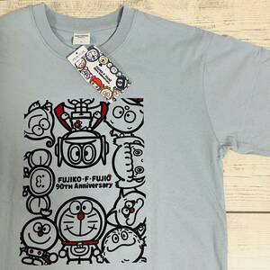 ★ FUJIKO F FUJIO (藤子・F・不二雄) ★ 半袖Tシャツ Lサイズ 青色 ドラえもん パーマン 生誕90年 サンリオ 小学館 (タグ付き新品未使用)