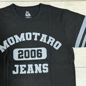 ★ MOMOTARO JEANS (桃太郎ジーンズ) ★ 半袖Tシャツ Lサイズ 黒色 GTB カレッジプリント 岡山ジーンズ 児島ジーンズ (タグ付き新品未使用)