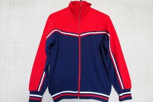 Yacht SPORTS WEAR/長袖トラックジャケット/ジャージ素材/前ジップアップ/肩ヨーク・袖赤配色/スポーツ/紺/ネイビー/Mサイズ(5/30R)