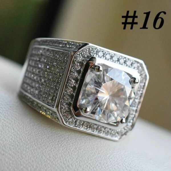 【16号】シルバー リング ラインストーン ホワイト ダイヤ 高品質 おしゃれ 指輪 ジルコニア 太め