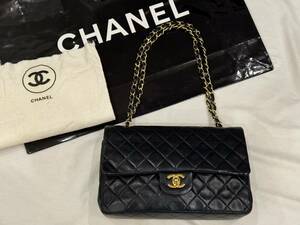 正規品 CHANEL シャネル VINTAGE マトラッセ 25 ダブルフラップ ダブルチェーン 黒 ラムレザー シリアルシール ショルダー バッグ