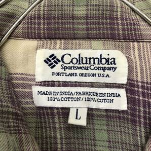 Columbia コロンビア オンブレチェック 半袖シャツ サイズL パープル ホワイト インド棉 コットン メンズ トップス 最落なし （N19）の画像7