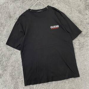 GUESS ゲス Tシャツ 半袖カットソー サイズL ブラック 黒 メンズ トップス 最落なし （Q19）