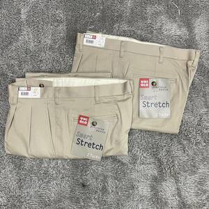 【2点セット】新品未使用 デッドストック OLD UNIQLO ユニクロ ストレッチパンツ チノパン 2Tucks ウエスト95cm メンズ【同梱不可】（1）