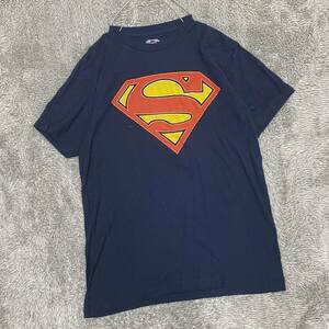 US古着 SUPERMAN スーパーマン Tシャツ 半袖カットソー サイズM ネイビー 紺色 メンズ トップス 最落なし （S19）