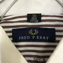 FRED PERRY フレッドペリー ドレスシャツ 長袖シャツ サイズ17ハーフ ストライプ コットン ブラウン メンズ トップス 最落なし （T19）_画像6