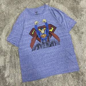 SUPERMAN スーパーマン Tシャツ 半袖カットソー サイズL ブルー 青 メンズ トップス 最落なし （X19）