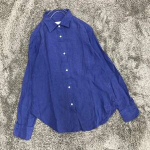 Maker's Shirt Kamakura 鎌倉シャツ リネンシャツ 長袖シャツ 麻 サイズ7 ブルー 青 無地 カジュアル レディース トップス 最落なし（A20）