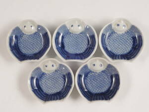 0.0 old Imari blue and white ceramics .. bird shape . plate 5 customer 8.5cm flawless completion goods Edo period 62s78