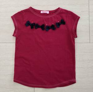  Familia cute . ribbon equipment ornament French sleeve T-shirt size 130 made in Japan 