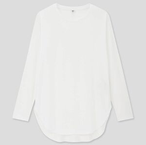 【新品】UNIQLO ユニクロ コットンロングシャツ テール XL 白 ホワイト Tシャツ カットソー 無地　長袖 クルーネック