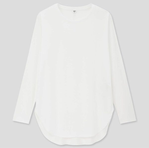 【新品】UNIQLO ユニクロ コットンロングシャツ テール XL 白 ホワイト Tシャツ カットソー 無地　長袖 クルーネック