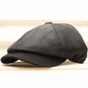 キャスケット帽子 通気 綿ツバ メッシュキャップ ハンチング帽子 メンズ ・レディース 56cm~59cm BK KC16-1