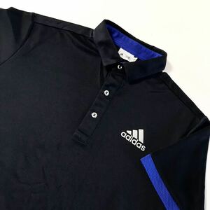 adidas GOLF/アディダスゴルフ☆半袖☆ポロシャツ☆吸汗速乾/ストレッチ/トップス/ジャケット/ゴルフウェア/黒×青/L