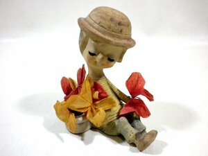 昭和レトロ SETO CRAFT 花と少女 古い陶器人形 瀬戸焼 / セトクラフト / 置物 雑貨 玩具 / オブジェ フィギュア / ビンテージ