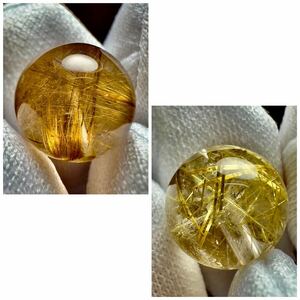 [ high quality ]2 point set Gold rutile quartz rutile gold . stone crystal quartz Brazil production round bead sale beads natural stone raw ore mineral mineral specimen 