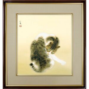 Art hand Auction 竹内栖鳳｢斑猫｣ 複製色紙額 特殊工芸画 額入り K10-072, 絵画, 日本画, 花鳥, 鳥獣