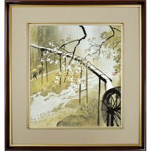 Art hand Auction Kawai Gyokudō Reproduction de pluie de fin de printemps Cadre Shikishi Peinture artisanale spéciale encadrée K10-020, Peinture, Peinture japonaise, Paysage, Vent et lune
