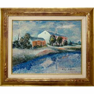 Art hand Auction Oil painting Keiji Fukuchi Buildings by the River F6 size Framed Landscape painting Original Hand-painted Painting Oil painting Hand-painted work Shunyo-kai member Keiji Fukuchi, Painting, Oil painting, Nature, Landscape painting