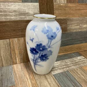 A-002[ б/у товар ] Ookura Touen ваза ваза для цветов цветок входить интерьер OKURA цветочный принт голубой Cosmos украшение . произведение искусства 
