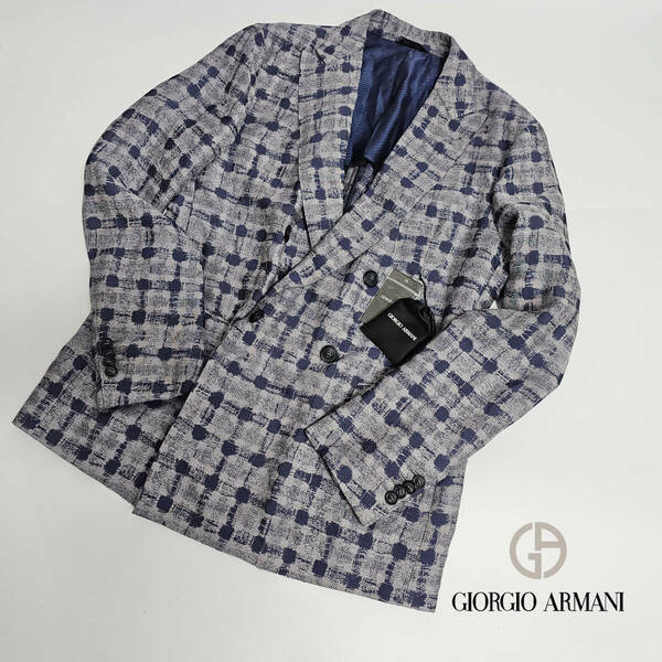 とても清涼感のあるコレクションアイテム ジョルジオアルマーニ GIORGIO ARMANI リネンチェックジャケット 50サイズ Lサイズ 