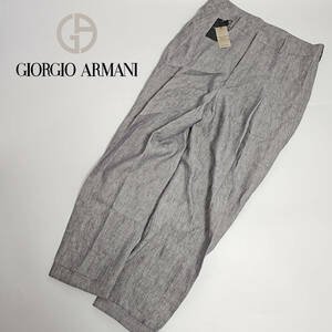 ラグジュアリーな装い 安定感抜群のリネンタックパンツ ワイドシルエット ジョルジオアルマーニ GIORGIOARMANI 50サイズ Lサイズ