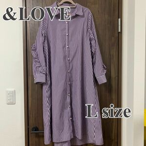 【春夏用】アンドラブ &LOVE シャツワンピース ストライプ パープル L