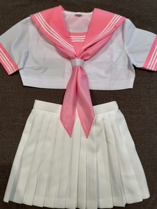 セーラー服半袖上着ピンク スカートホワイトMサイズ 