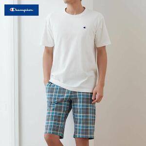 * Champion Champion new goods men's check short sleeves half pants top and bottom set suit room wear L size [SETOM3133031N-L]..*QWER*