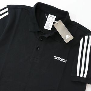 ●送料390円可能商品 アディダス ADIDAS 新品 メンズ 高品質 鹿の子 3ストライプ 半袖 ポロシャツ 黒 Mサイズ[EJ0927-M] 三 壱★QWER★