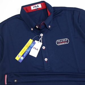 ●送料390円可能商品 フィラ ゴルフ FILA GOLF 新品 メンズ 速乾 半袖 ボタンダウン ポロシャツ 紺 [748667-NV-L]一 三 弐★QWER QQAA-56