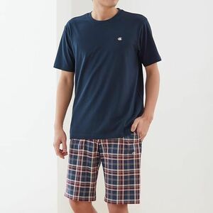 * Champion Champion new goods men's check short sleeves half pants top and bottom set suit XL size [SETOM3133641N-LL]. three *QWER