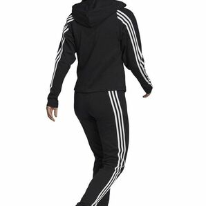 ★アディダス ADIDAS 新品 レディース 人気ライン 裏毛 トラックスーツ パーカー ジャケット 上下セット 黒 [SETH67030-L] 五 弐★QWER★の画像3