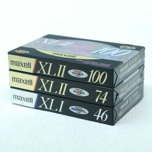 099c 未開封 ジャンク 3種 3本 maxell マクセル XLⅡ XLⅠハイポジ ノーマル カセットテープ リスク品 当時物 XL2 100 74 XL1 46