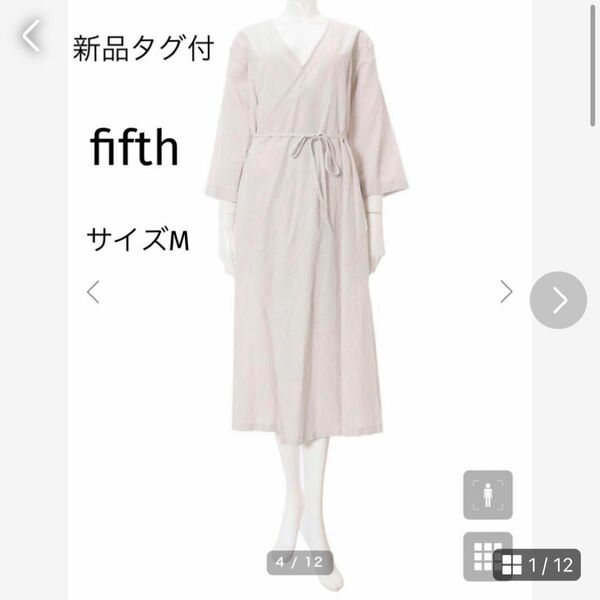 新品 。fifth フィフス 。カシュクール ピンストライプワンピース。サイズM シャツワンピース 七分袖ワンピース カシュクール