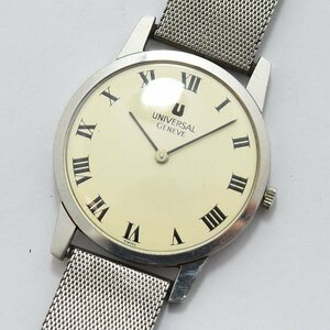 1 jpy moveable goods wristwatch universal june-bUNIVERSAL GENEVE 842101 machine hand winding men's white group including in a package un- possible 