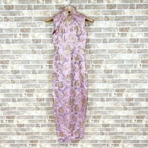 1 jpy China dress long One-piece pink series pattern smaller size color dress kyabadore presentation formal used 4227