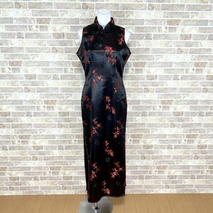 1 jpy China dress m.m.o sleeve less long One-piece M black pattern color dress kyabadore presentation formal used 4375