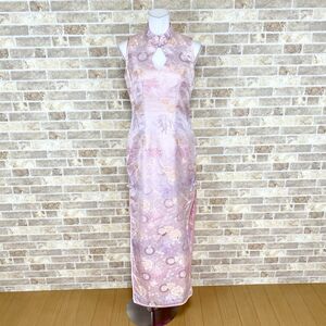 1 jpy China dress ... sleeve less long One-piece 36 pink pattern color dress kyabadore presentation formal used 4374