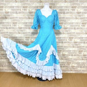 1 jpy ball-room dancing dress marks lie. beautiful . light blue series dance costume dress color dress presentation Mai pcs costume Event used 4636