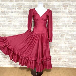 1 jpy ball-room dancing long dress red series dance costume dress color dress presentation Mai pcs costume Event used 4639