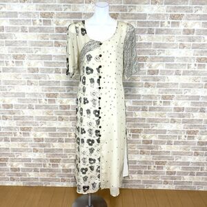 1 jpy dress Franca v. paloni MILANO easy One-piece 42 largish size beige cream shoulder pad used 4710