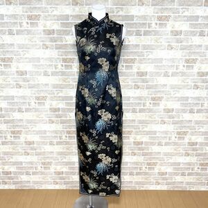 1 jpy China dress ... sleeve less long One-piece 34 black pattern color dress kyabadore presentation formal used 4791