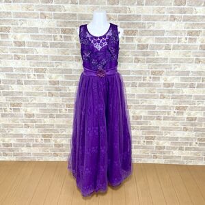 子供ドレス ロングドレス 150 紫 カラードレス 発表会 イベント　中古４８０２
