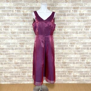 ドレス 美品 ロングワンピース 15AR大きなサイズ 単品ネコポス可 赤ピンク光沢 カラードレス キャバドレ 　中古５２３８