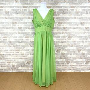 1円 ドレス California 英国製 ロングドレス 18 大きなサイズ 緑中生地黄色系 カラードレス キャバドレ イベント　中古５３２７