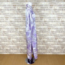 1円 チャイナドレス Kim Fashion ロングワンピース XXL 大きなサイズ 紫系柄 カラードレス キャバドレ 中古４６９１_画像3