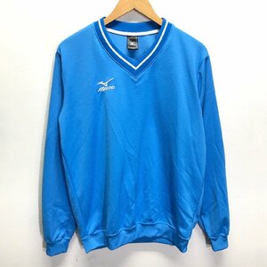 (^w^)b 日本製 MIZUNO ミズノ Vネック スウェット シャツ トップス テニス ラケット スポーツ ウェア アクアブルー × ホワイト L 8747iE